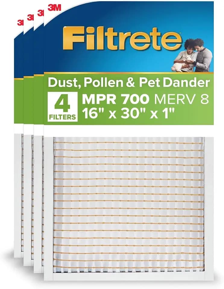 Filtrete 16x30x1 Air Filter, MERV 8, MPR 700, 4 HVAC Filters