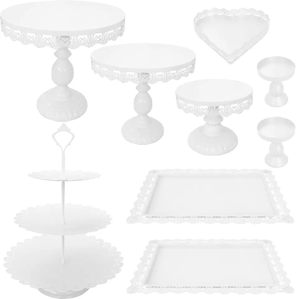 Set of 9 Cake Stands Metal Cupcake Stand Set Multiple Styles Candy Fruit Display Tower Dessert Plate Cake Serving Tray for Birthday Party Wedding Anniversary Baby Shower Engagement (White)