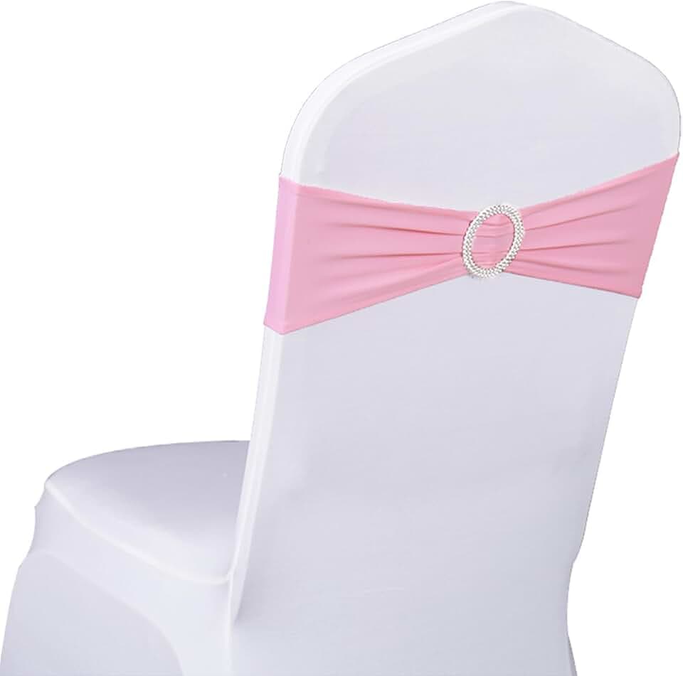 Spandex Pink Chair Sashes 100 Pack Wedding Chair Bows Bands Silver Buckles