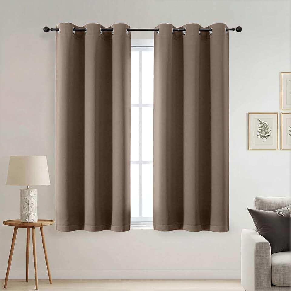 Blackout Curtains 54 Inch Length - Thermal Insulated Solid Thick Fabric Blackout Curtains for Bedroom, Sound Reducing Grommet Drapes, 2 Panels, Brown, 2x40Wx54L Inches