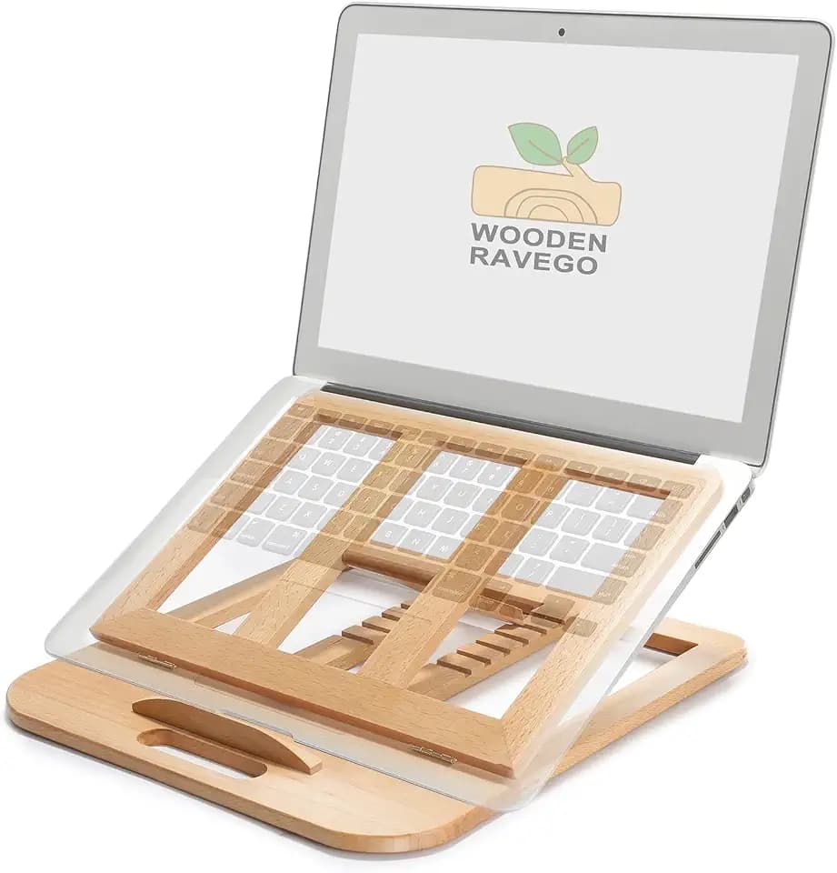 Laptop Ständer Höhenverstellbarer, 6-Stufe Einstellbar Laptopständer aus Holz, Tragbar Belüfteter Laptopständer für MacBook, Notebook/Laptop, Kompatibel für 10-15,6 Zoll (Buche)
