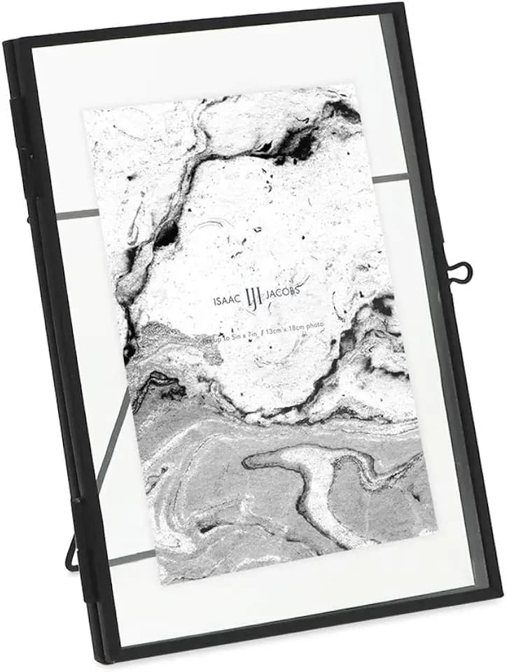 Isaac Jacobs 5x7 Black Vertical Metal Floating Photo Frame, Locket Closure