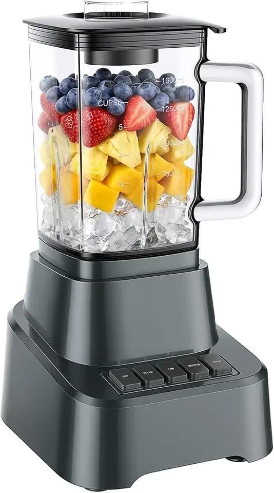 OLIXIS Professional Blender for Smoothies, Full-Size Kitchen Blender with 850 Peak Watts & 54oz Large Glass Pitcher, 4 Speeds with Pulse for Ice Crushing Frozen Fruits, Dishwasher Safe, Grey