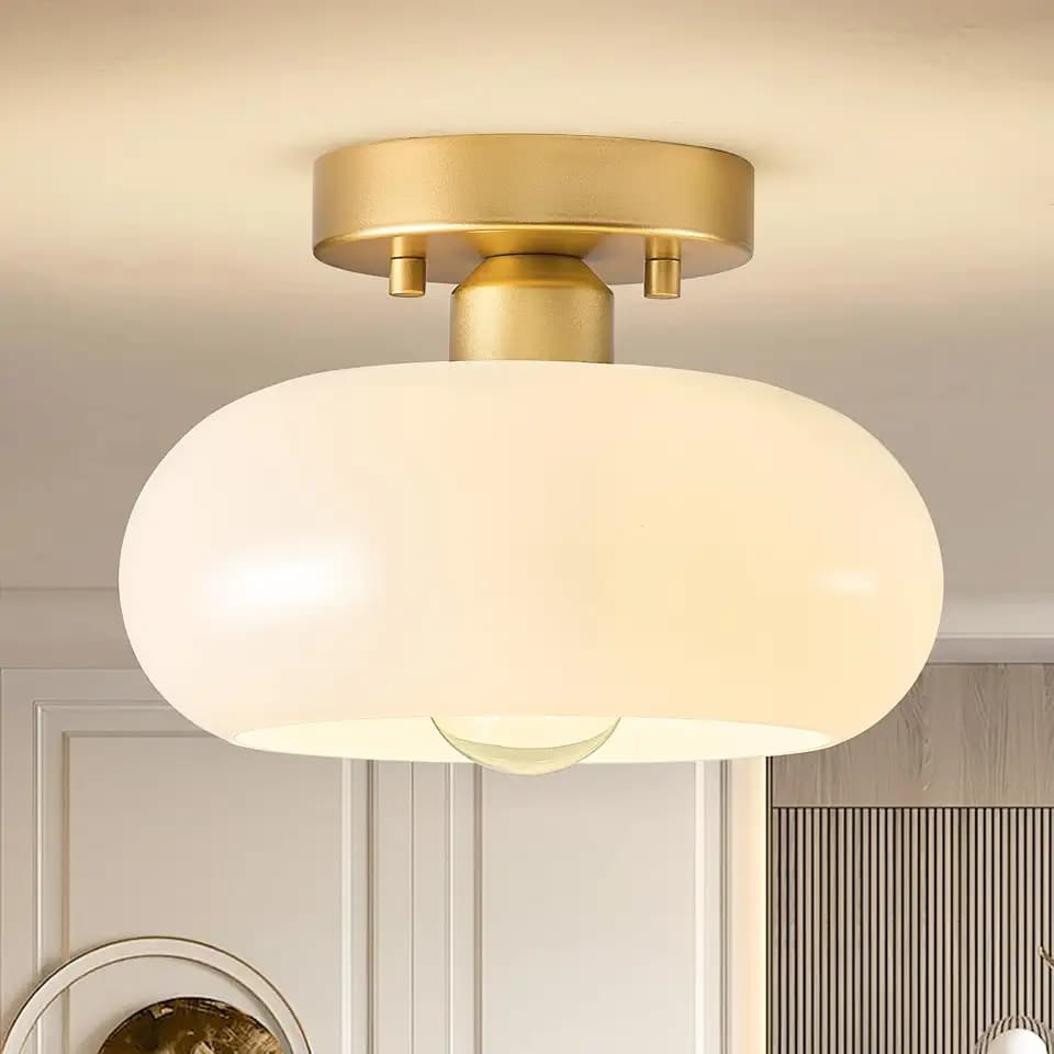 Mid-Century Modern Gold Semi Flush Mount Ceiling Light 8.66 Inch