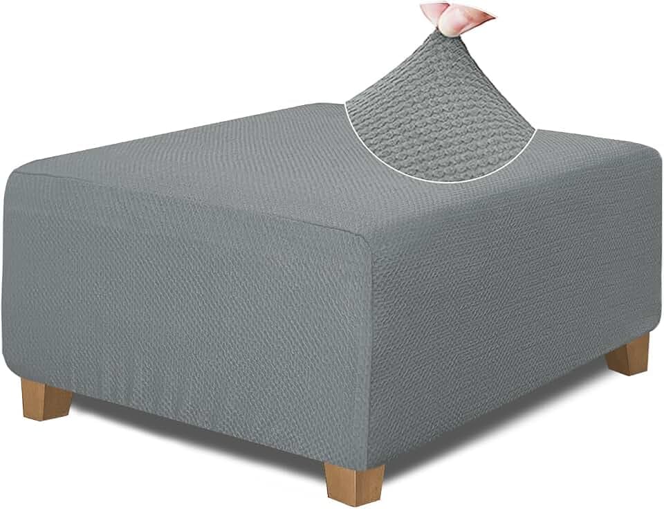 NeColorLife Square Ottoman Cover Jacquard Fabric Thick Stretchable Slipcover for Oversized Square Ottoman Furniture Protector,X-Large,Grey