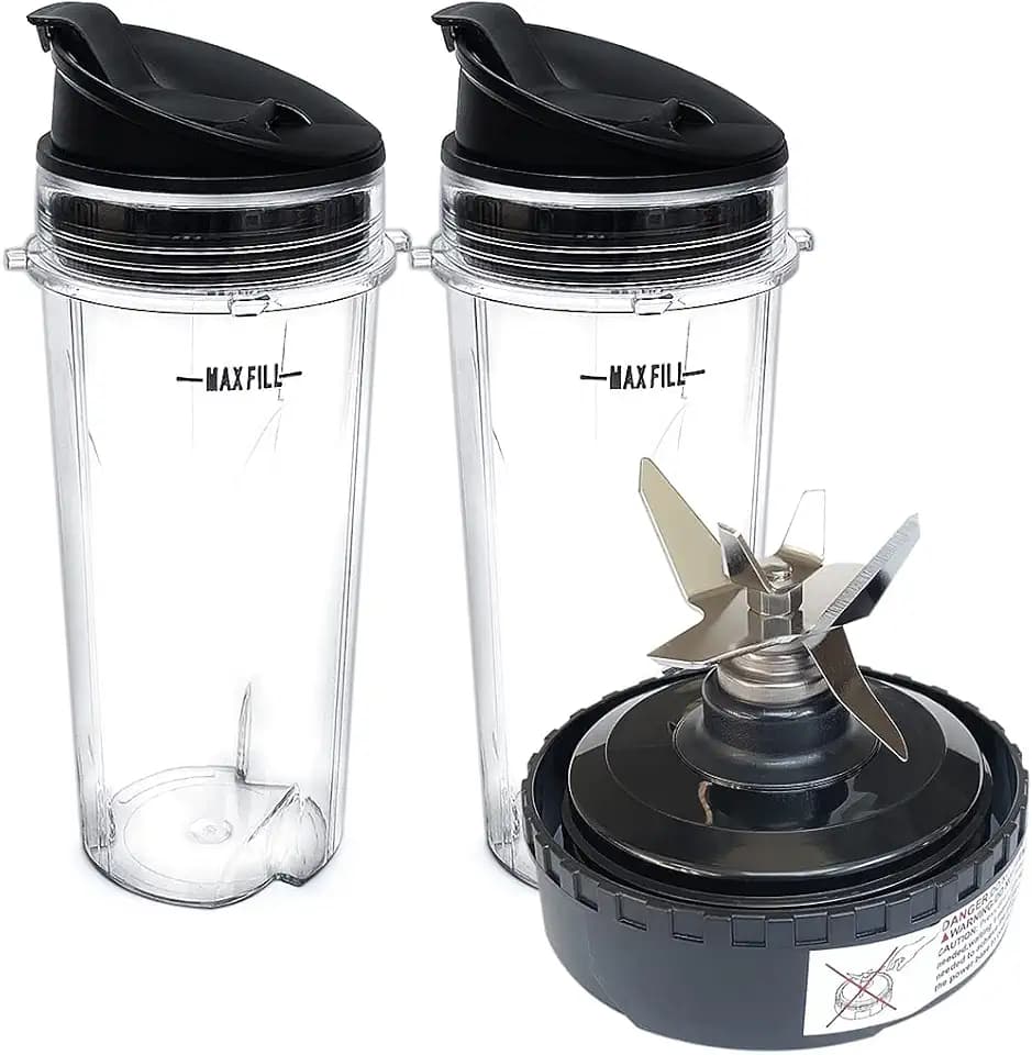 Replacement Parts 5 Fins Blade with 2 16oz cups, Compatible with Ninja Blender QB3000/QB3000SSW/QB3004/QB3005