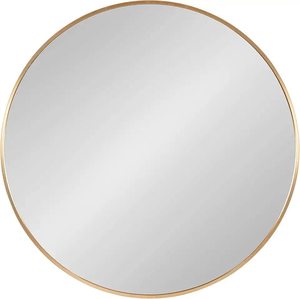 Kate and Laurel Zayda Modern Round Metal Framed Wall Mirror, 24 Inch Diameter, Gold, Stunning Minimalist Circle Mirror with Smooth Curves