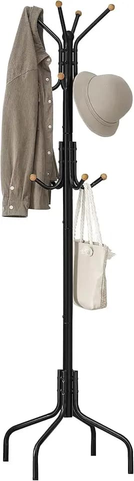 SONGMICS Coat Rack Freestanding, Metal Stand with 12 Hooks and 4 Legs