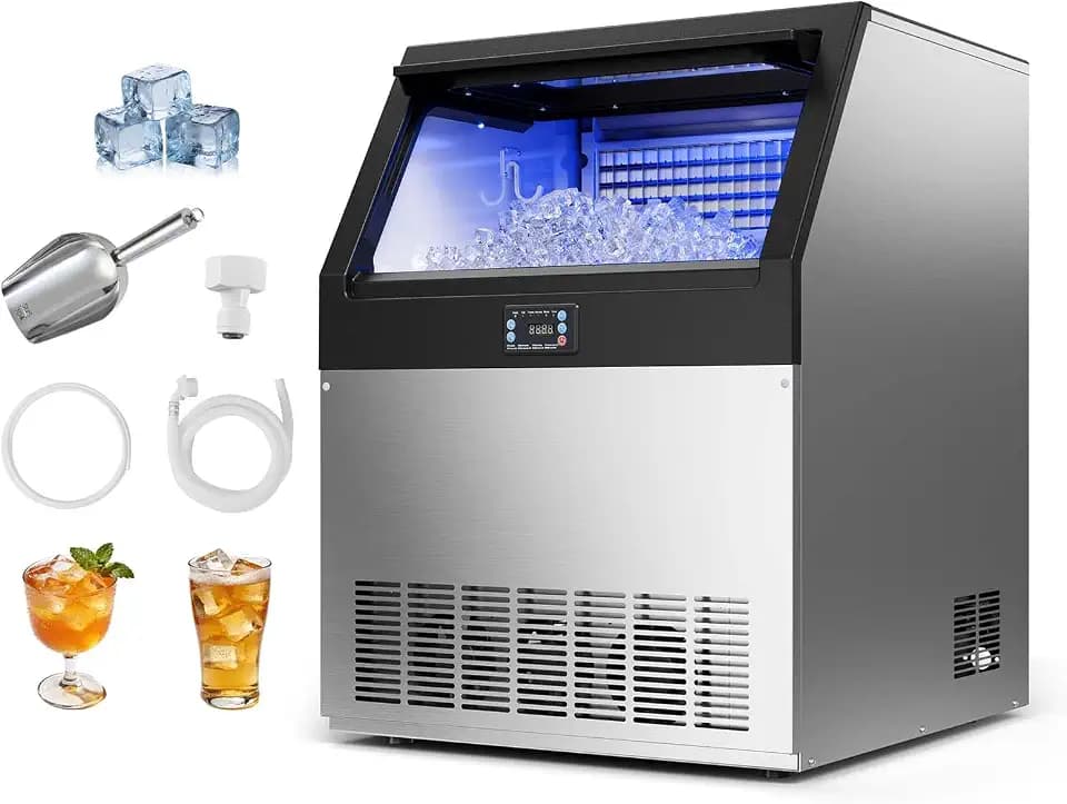 VEVOR Commercial Ice Maker Machine, 360 lbs/24h with 55-85 lbs Storage Capacity, Built-in/Freestanding/Under Counter, Stainless Steel Ice Maker with LED Display & Self-Cleaning, Home Bar Restaurant