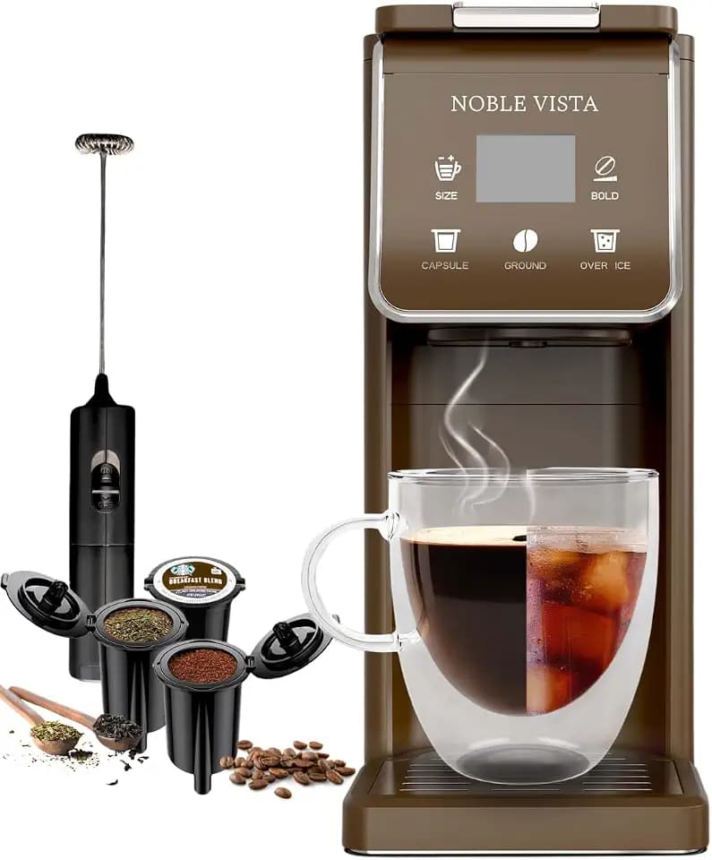 Hot And Iced Coffee Maker, Milk Frother, K Cup Single Serve Coffee Maker, Ground Coffee, Iced Tea, 6-14 OZ Brew, 52 OZ Water Tank