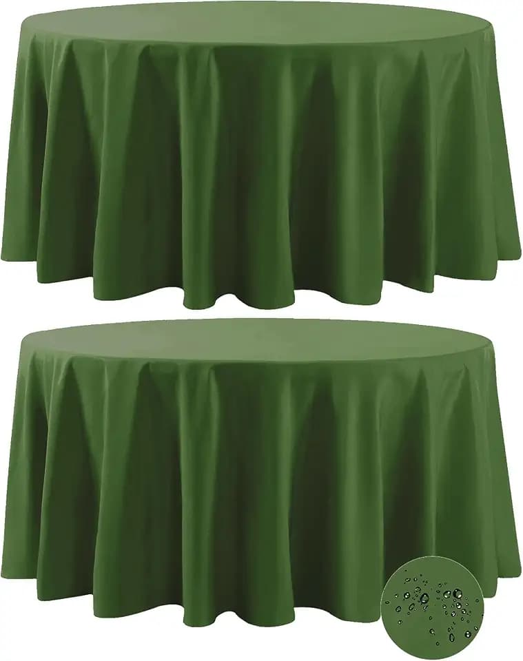 Fokitut 2 Pack Waterproof Round Tablecloth, 108 Inch, Stain Resistant and Wrinkle Polyester Table Cloth, Fabric Table Cover for Kitchen Dining, Wedding, Party, Holiday Dinner-Willow