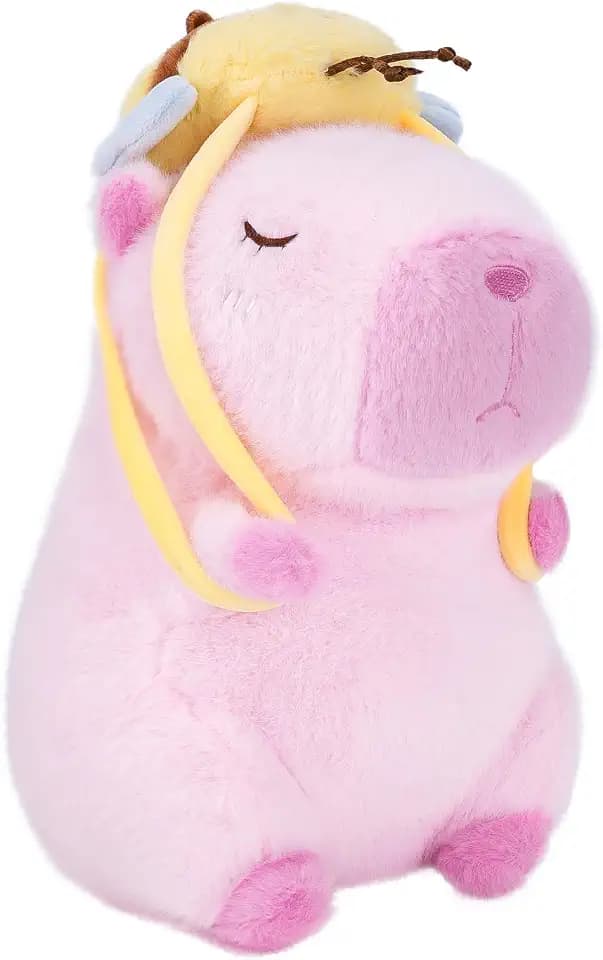 CHDBLOCK Capybara Plush Toy - 9 Inch Kawaii Capibara Stuffed Animal with Bee Backpack, Cute Pink Capybara Plushie Doll Pillow for Kids and Adults