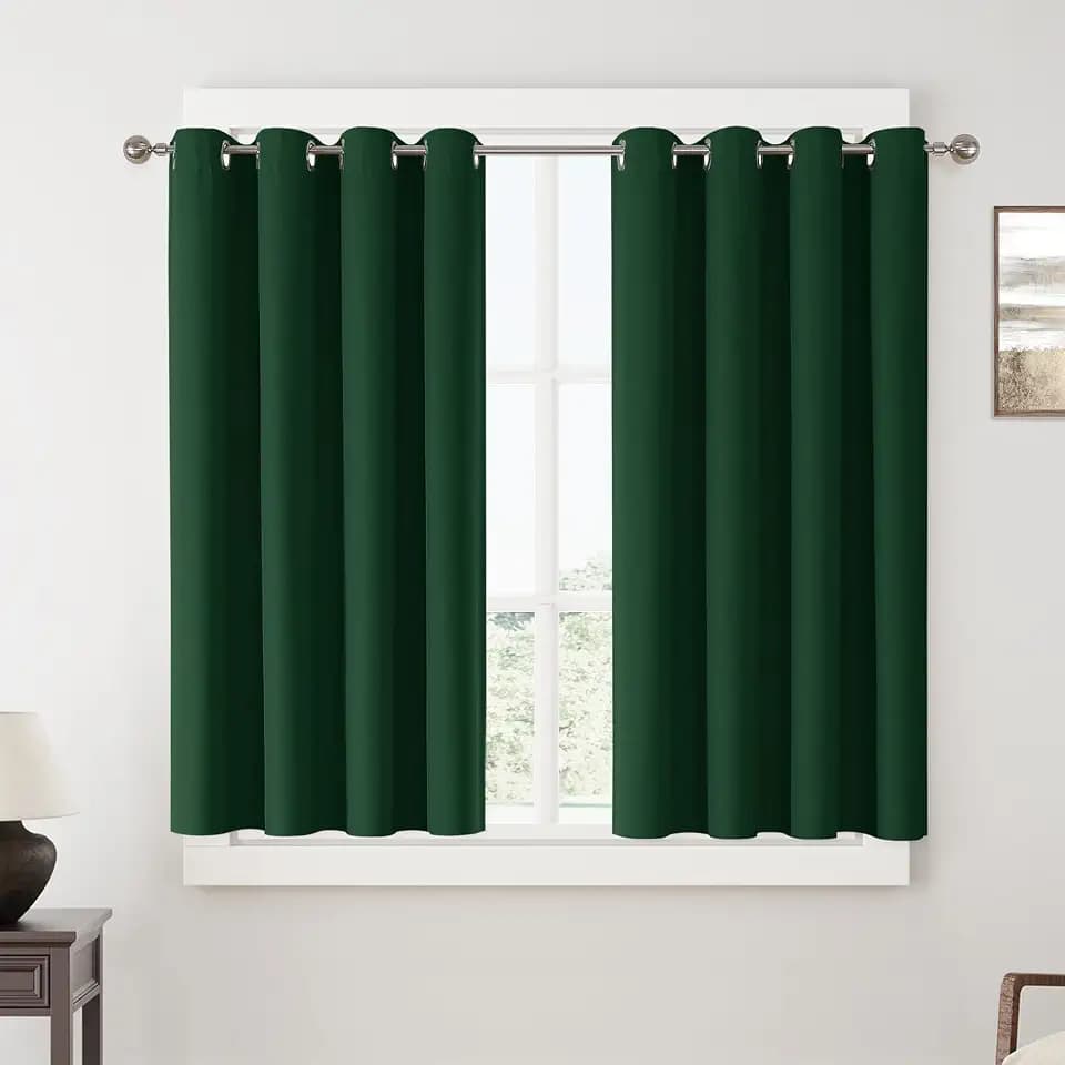 ChrisDowa Dark Green Blackout Curtains 54 Inches Long 2 Panels for Bedroom