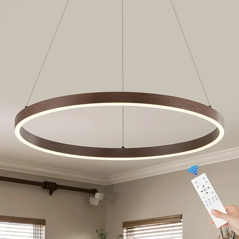 Benkut LED Ring Chandelier Metal Walnut Color Dimmable LED Pendant Light