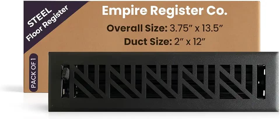 Empire Register Co, Steel Floor Register - 2x12 inch, Abstract Design, Textured Black Finish, Heavy Duty Walkable Steel Floor Vents, Metal Damper Attached Air Vents for Home Floor only