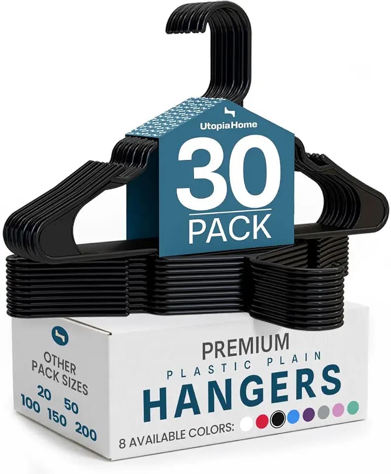 Utopia Home Plastic Hangers 30 Pack – Space Saving Clothes Hanger Black