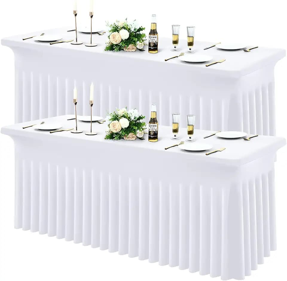 Moosfor 2 Pack Spandex Fitted 4FT Rectangle Tablecloth, Elastic Table Skirt