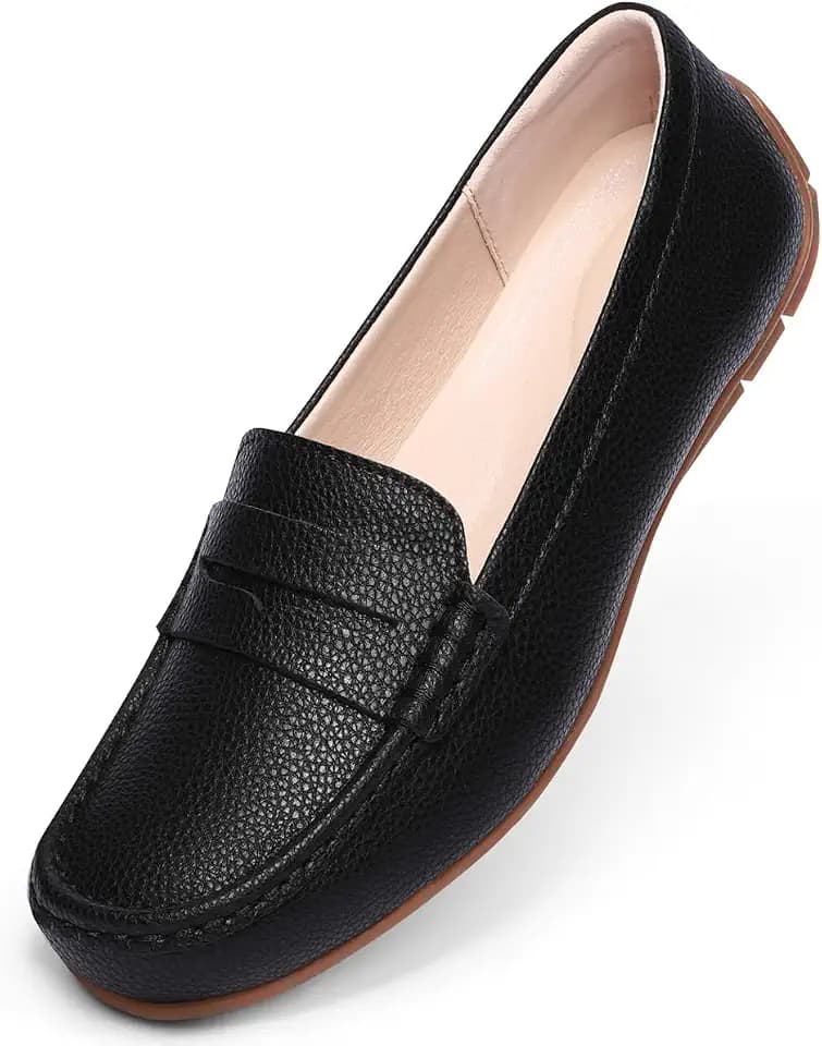 Women's Leather Penny Loafers Slip On Casual Shoes