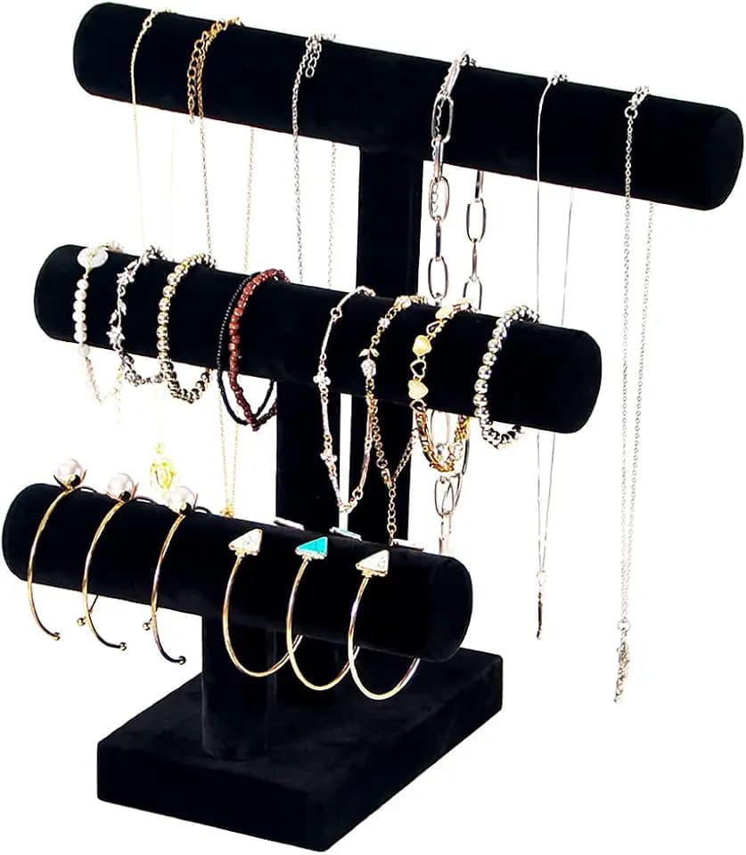 ByKen T Bar Bracelet Display Stand,Necklace Organizer Holder (Black)