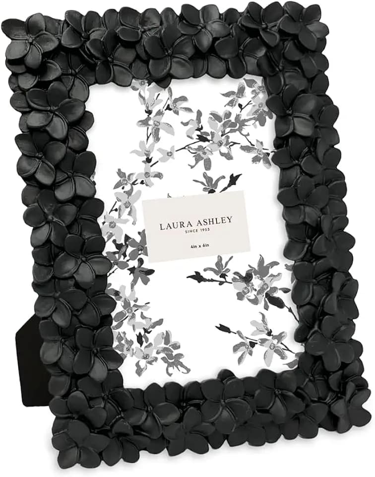 Laura Ashley 4x6 Black Flower Textured Hand-Crafted Picture Frame w/Easel