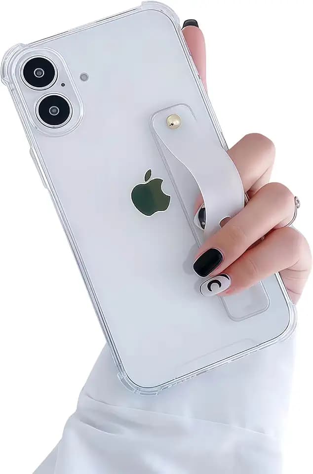 for iPhone 16 Case with Strap Holder Stand - Crystal Clear