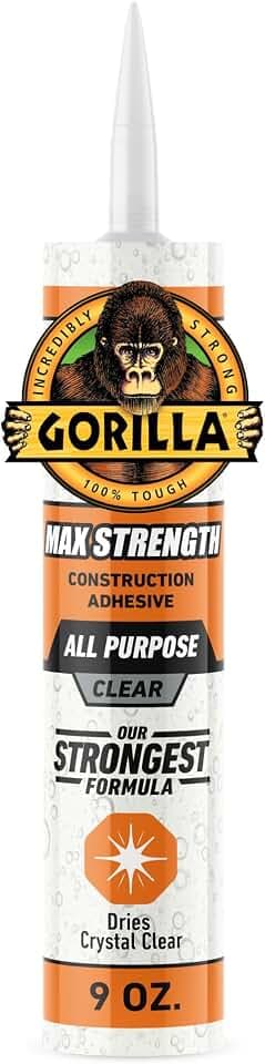 Gorilla Max Strength Construction Adhesive, Clear, 9 oz Cartridge