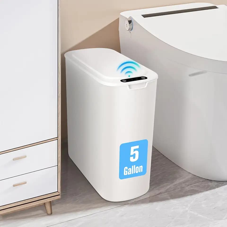 Cesun 5 Gallon Automatic Bathroom Trash Can with Lid, White, Touchless