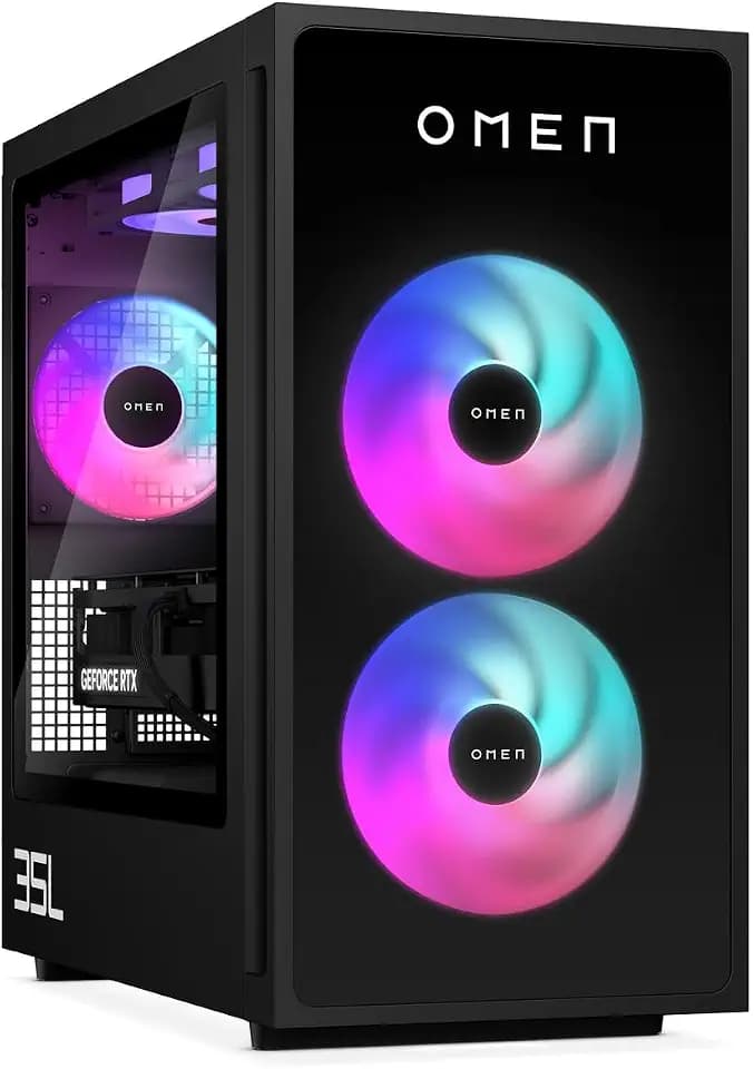 HP Omen GT16-0274ng 35L Gaming Desktop PC, AMD Ryzen 7 8700F, 32 GB DDR5-SDRAM, 1 TB SSD, NVIDIA GeForce RTX 5070, Tower PC, Windows 11 Home, Schwarzes Metall mit Glas Blende