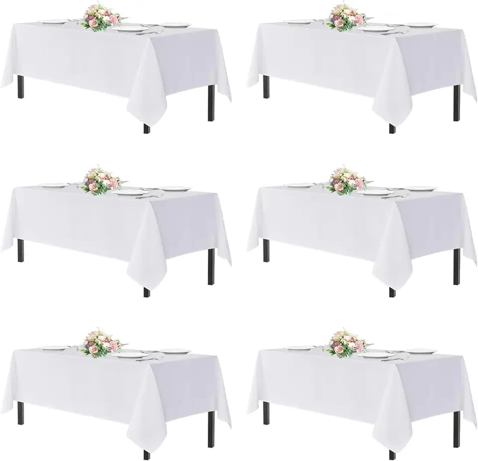 sancua White Table Cloths 60x102 Inch for 6 Foot Tables, 6 Pack