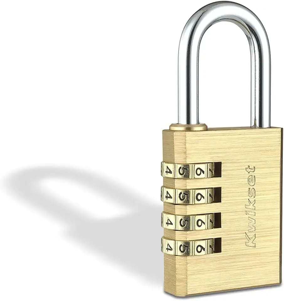 Kwikset Brass Combination Padlock, 4-Digit, 1-1/2" Body, 1-3/16" Shackle