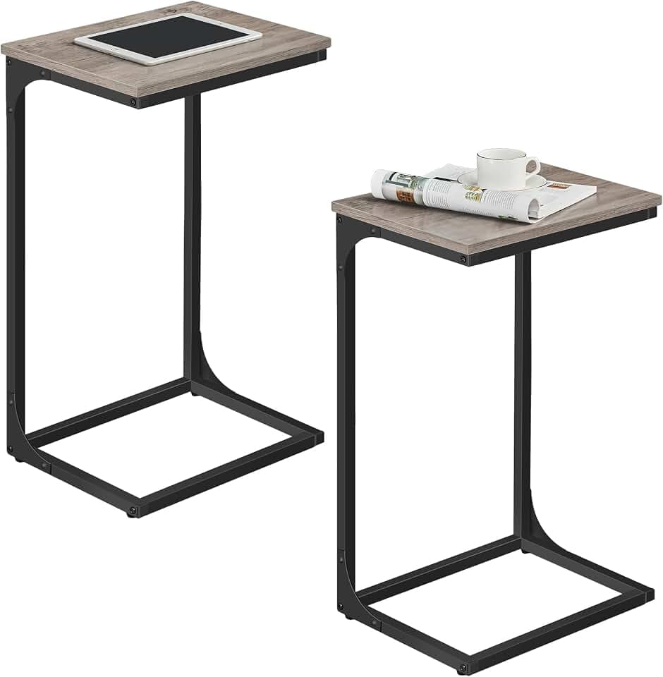 VASAGLE C-Shaped End Table, Set of 2, Couch Side Table with Metal Frame