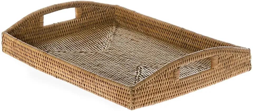 KOUBOO La Jolla Rattan Rectangular Serving Tray with Handles Honey Brown