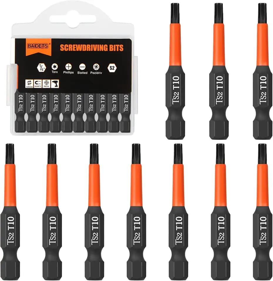 BAIDETS Pro T10 Screwdriver Bit Set - Torx Screwdriver 10 Pieces, 50mm Length, 1/4" Hex Shank Bit Assortment, with Storage Box