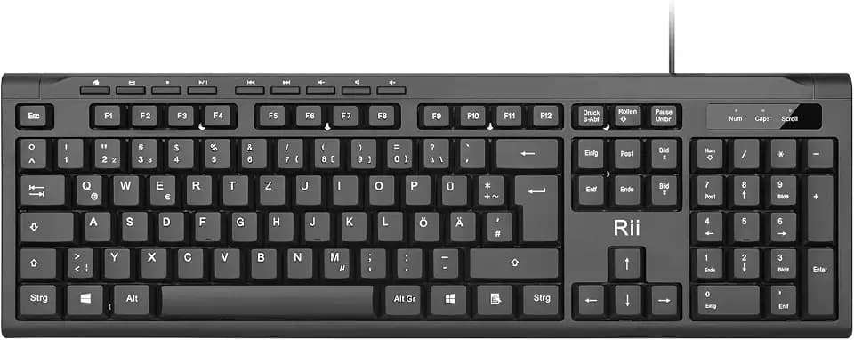 Rii Tastatur Kabelgebunden, PC Tastatur USB für Computer, Laptop, Mac, Windows, macOS, QWERTZ Deutsches Layout– Schwarz