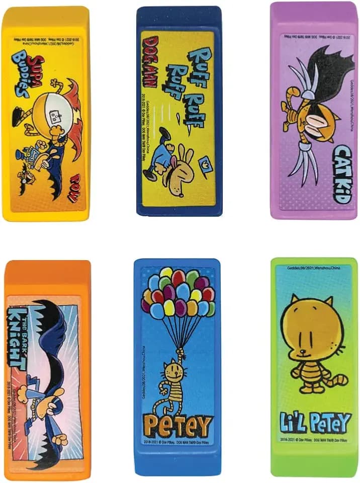 Raymond Geddes Dog Man Beveled Erasers for Kids (Pack of 24)