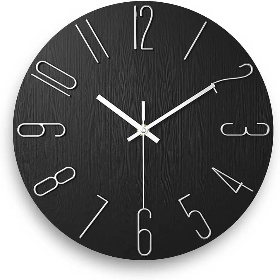 Wall Clock, Silent Clock, Wall Clocks Battery Operated, 12 inch Modern Wall Clock, Suitable for Offices, Living Rooms, Kitchens, Homes, Schools (Black)