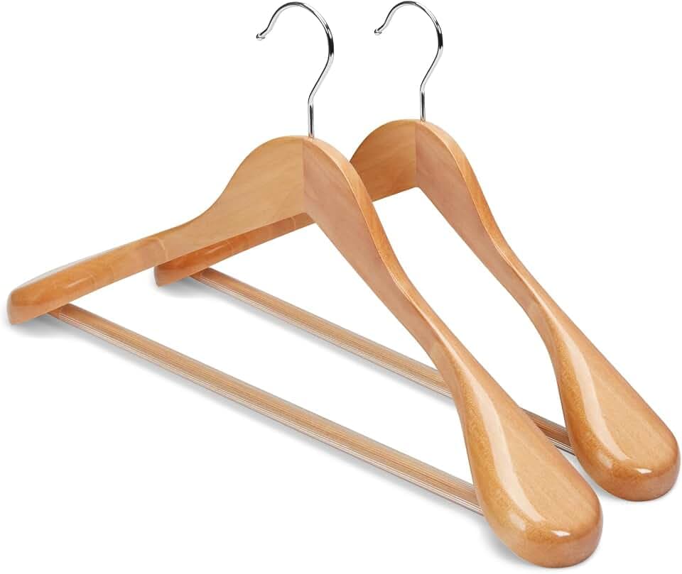 HOUSE DAY Premium Wooden Suit Hangers 2 Pack, Thick Wide Shoulder Natural