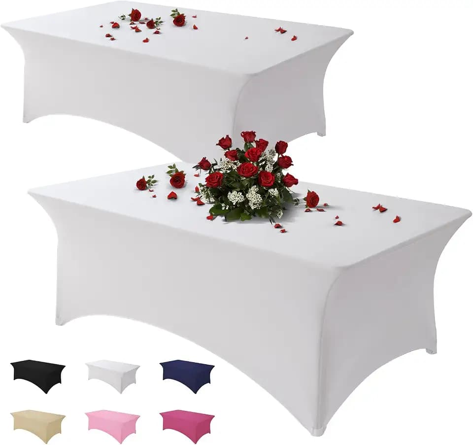 Table Cloth White 8FT Spandex Stretch Covers for Rectangle Tablecloth