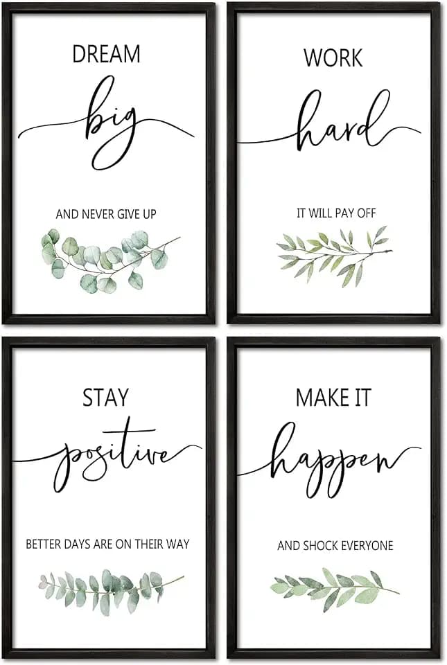 Inspirational Quote Wall Art 16x24–Motivational Office Decor,Wood Frame 4Pc