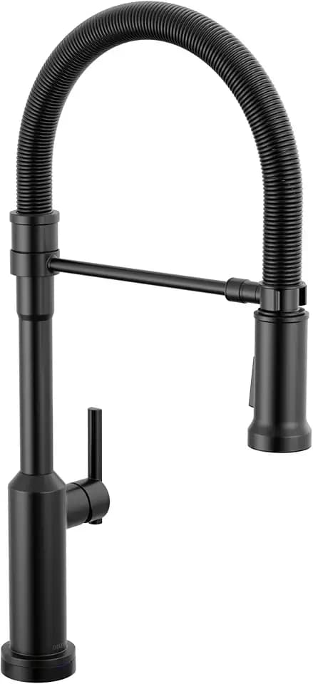 Delta Cordova Touchless Pro Style Commercial Kitchen Faucet with LED Spotlight, Matte Black Touch-on Kitchen Sink Faucet with High Pressure ProClean Spray, Single Hole, Matte Black 9685TL-BL-DST