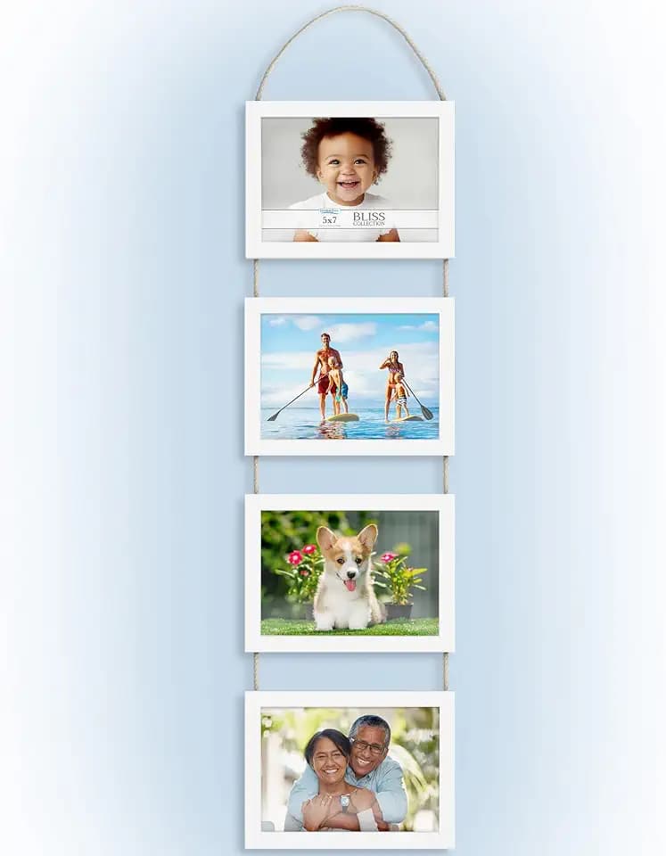 5x7 Wall Hanging Picture Frame 4 Opening Collage, Winter White, Bliss