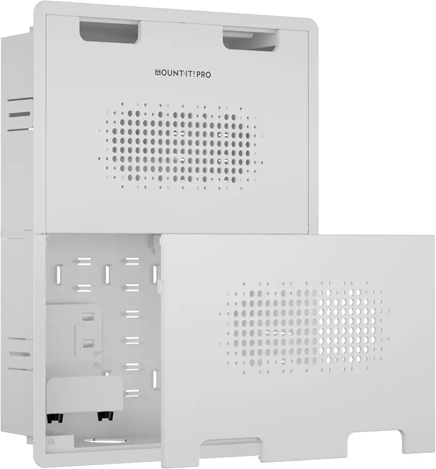Mount-It! PRO 17" Recessed TV Box, in-Wall Media Enclosure with 4 Outlet Knockouts, Large Ventilated Box for Home Theater Equipment, Router, Cable, Samsung One Connect, WiFi Transparent AV Storage