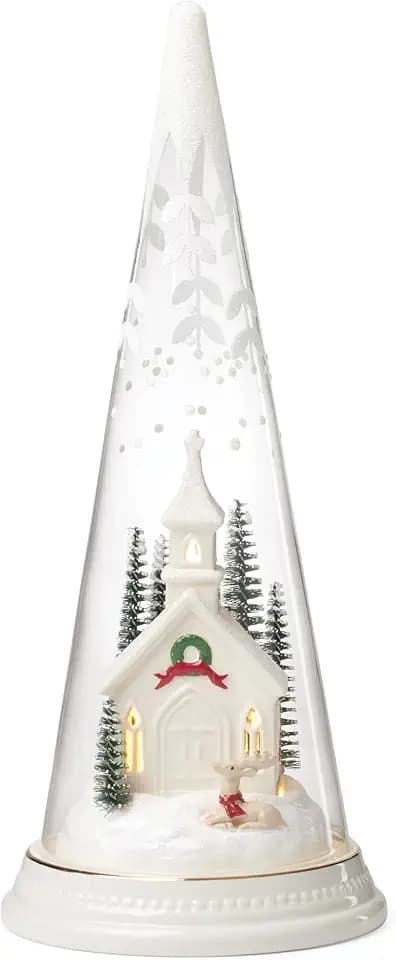 Lenox Figurine, Merry & Magical Light-Up Church Figurine, Porcelain, Encased in Glass, Christmas Decorations, Christmas Decor Indoor, Desk Decor (1-Piece, 11.5-Inch Height) 3 AA Batteries Not Included