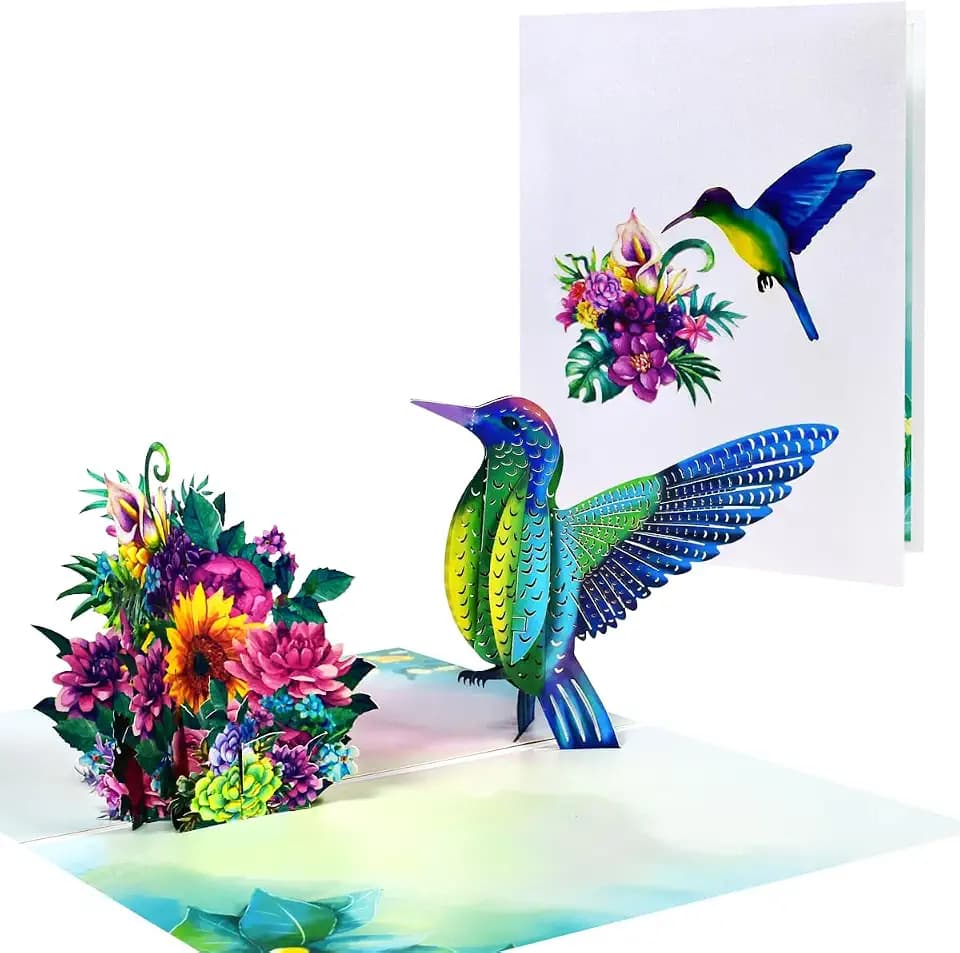 3D Hummingbird Pop Up Card, Happy Birthday Card,