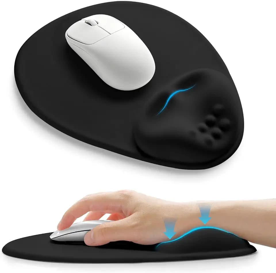 Palm-Rest and Wrist-Hugging Mouse Pad Wrist Rest, Ergonomic Wrist Support with Curve Fitting Cushioned Memory Foam for Carpal Tunnel Pain Relief, 9.9 x 8.3 Inch, Dark Night Black