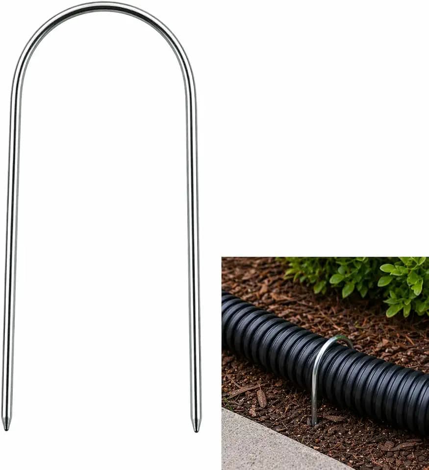Heavy-Duty Downspout Holder – 3 Pack 6mm Thick U-Shaped Gutter Downspout Extensions Holder, 10.5" Metal Ground Stakes Fit 4" Round Gutter Extension Pipes, No-Drill Support