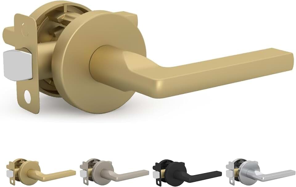 Mega Handles Ralph Door Handle (1 Pack), Passage Door Lever, Satin Brass