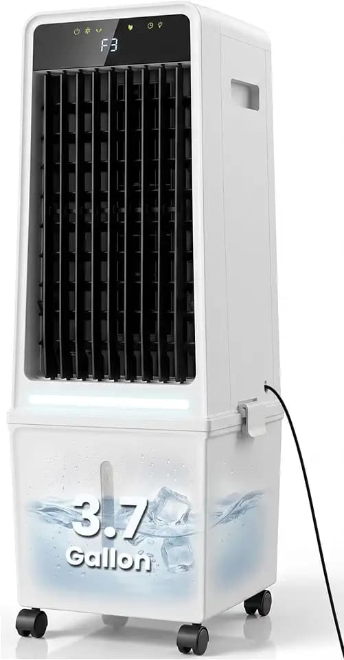 Air Choice Swamp Cooler, 30" Windowless Portable Air Conditioners with 3.7Gal Water Tank, 4 Ice Packs, Oscillation, 3 Speeds/Modes, 12H Timer, Night Light, Portable Swamp Cooler for Bedroom Office