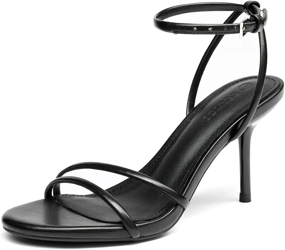 Coutgo Womens Strappy High Heels Open Almond Toe Dress Shoes Ankle Strap Summer Heeled Sandals