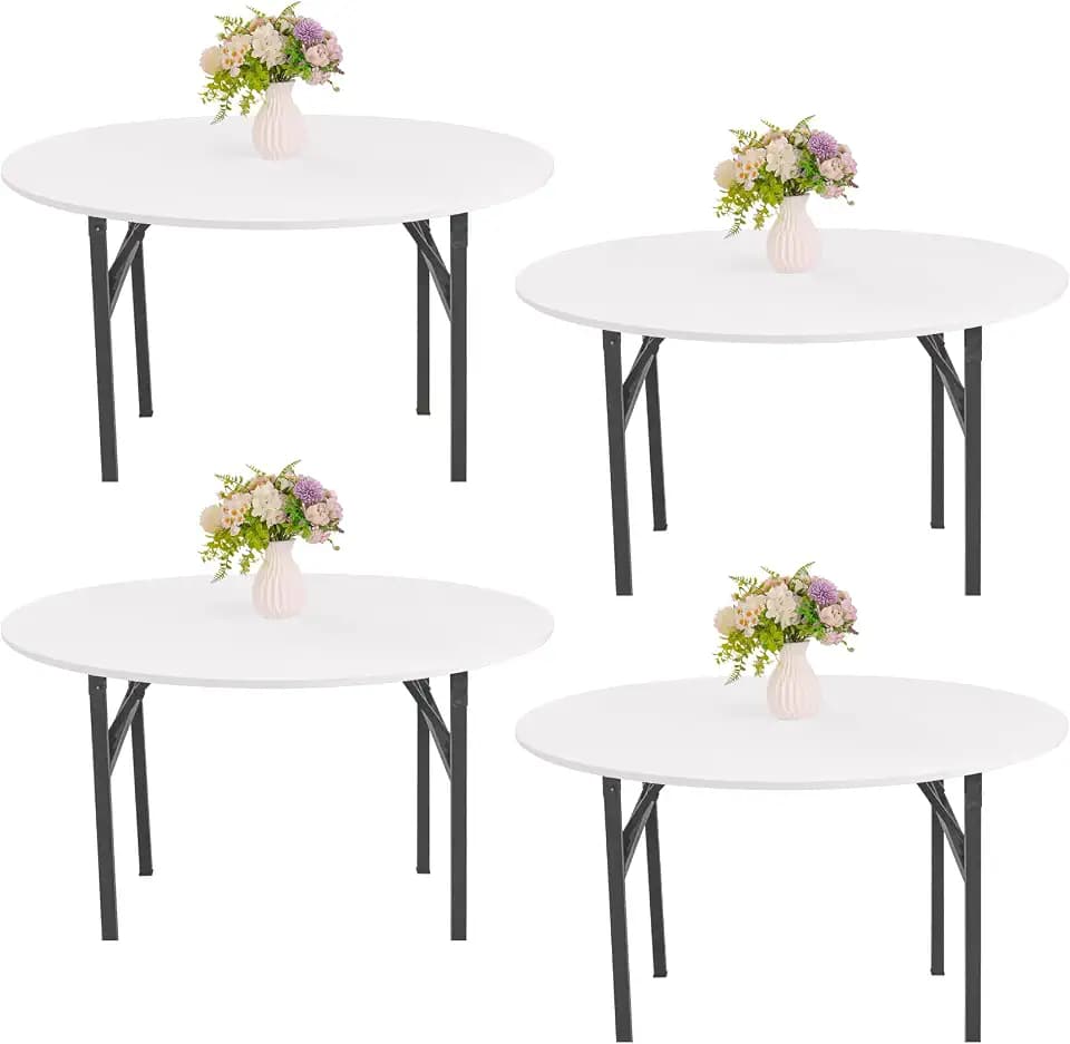4 Pieces Round Spandex Tablecloth Stretch Fitted Table Cover for 5 Foot Round Tables Washable Elastic Table Protector for Indoors Outdoors (White, 5 Foot)